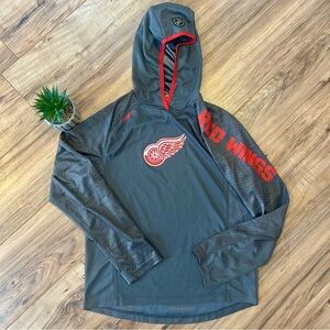 Detroit Red Wings Reebok NHL Center Ice Hooded Gray Red Men’s Shirt Size Medium